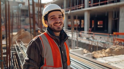 Poster - Generative AI : A young civil engineering engineer is on a construction site