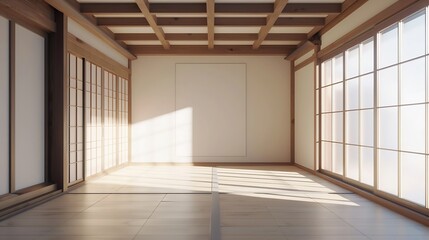 Aufkleber - Generative AI : Empty room,Clean japanese minimalist room interior, 3D rendering