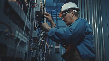 Poster - Generative AI : professional technician engineer working to control electrical power and safety service system