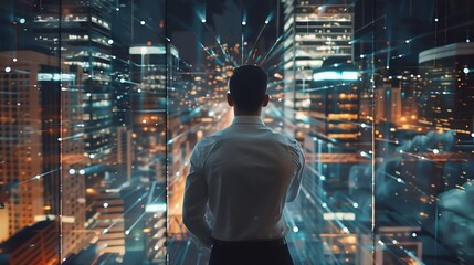Poster - Generative AI : The investor looks at the virtual view of the future object.