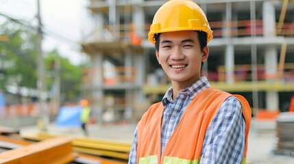 Poster - Generative AI : A young civil engineering engineer is on a construction site
