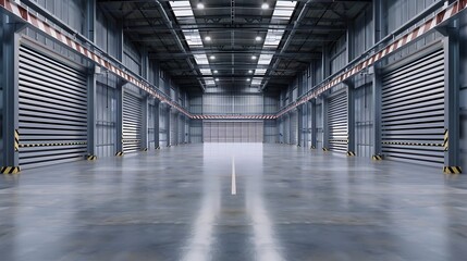 Poster - Generative AI : Factory or warehouse or industrial building. Protection with roller door or roller shutter. 