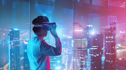 Poster - Generative AI : The investor looks at the virtual view of the future object.