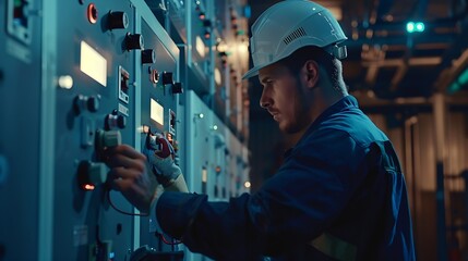 Aufkleber - Generative AI : professional technician engineer working to control electrical power and safety service system