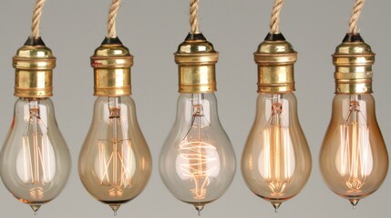 Poster -  a group of light bulbs hanging from a line of light bulbs with one light bulb turned on and the other turned on.