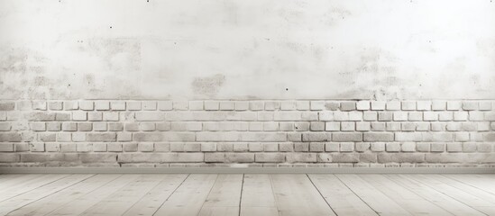 Poster - A detailed view of a white brick wall in close proximity with a wooden floor beneath it