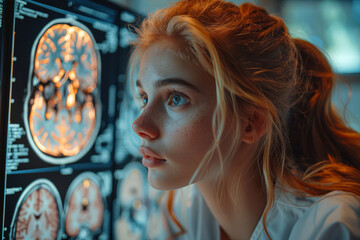 Poster - a psychologist conducting a neuroimaging study, exploring brain activity and cognitive processes. co