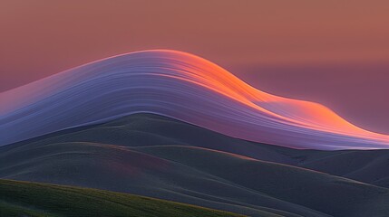 Poster -  a group of hills with a pink sky in the background and a pink sky in the middle of the picture.