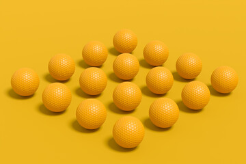 Wall Mural - Set of golf ball lying in row on monochrome background