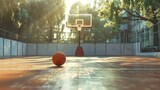 Fototapeta Fototapety sport - Basketball ball on the fllor of empty basketball arena. 3d illustration