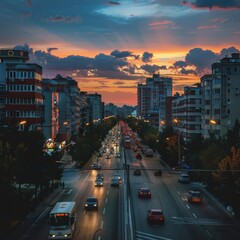 Wall Mural - a city street with cars and buildings