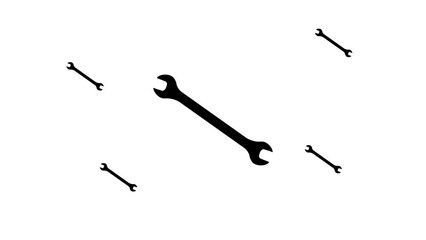 Poster - Zoom in and out animation the wrench symbol. Large black symbol in the center and four small symbols around. Seamless looped 4k animation on white background