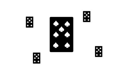 Poster - Zoom in and out animation the seven of spades playing symbol. Large black symbol in the center and four small symbols around. Seamless looped 4k animation on white background