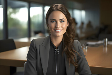 Wall Mural - portrait of a beautiful young business woman in the office. career growth in studies and business