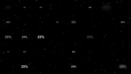 Poster - Template animation of evenly spaced 25 percent symbols of different sizes and opacity. Animation of transparency and size. Seamless looped 4k animation on black background with stars
