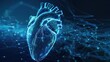Anatomy human heart shape neon glowing light wireframe low poly style. AI generated image