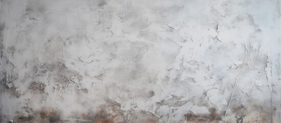 Wall Mural - A winter scene with a closeup of a white wall covered in frost and stains, resembling cumulus clouds on the ground. The soilcolored marks contrast with the freezing snow outside