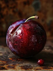 Poster - A close up of a red fruit with some water on it. Generative AI.