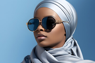 portrait of a fashionable beautiful young African woman model in sunglasses. glamor and trendy modern fashion