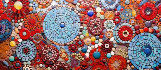 Poster - An image showcasing a detailed view of a wall made up of various colored stones forming a mosaic pattern