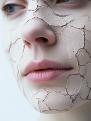 Sticker - A woman with cracked skin and a white face. Generative AI.