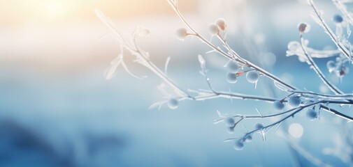 Poster - A close up of a branch with frost on it. Generative AI.