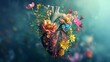 Human heart made of flowers, love and compassion concept, digital illustration