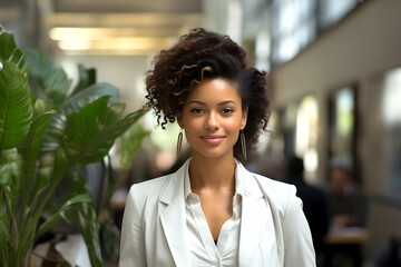 successful businesswoman stands near the window in the office. career growth in business