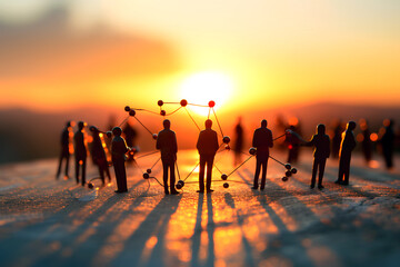 miniature people. figures of people stand in a group together. concept of communication in society. business partnership. social connection