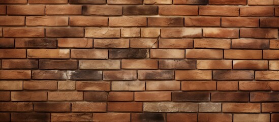 Sticker - A detailed closeup of a brown brick wall showcasing the rectangular shape of each individual brick. The brickwork is a common building material used for walls, flooring, and composite materials