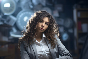 Wall Mural - portrait of a beautiful young business woman in an office room. success in business and study