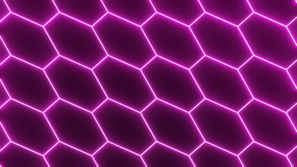 Fototapete - 3d. abstract background with futuristic grid alien hexagon wireframe neon glowing purple pink patter