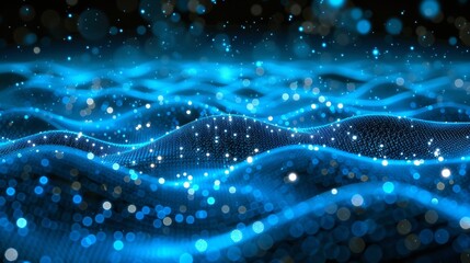 Poster - Digital network linking stream of data with particle wave symbolizing information technology