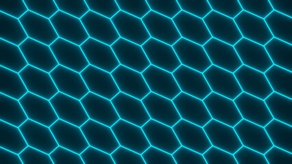 Fototapete - 3d seamless cyber pattern. abstract background with futuristic grid alien hexagon wireframe neon glo