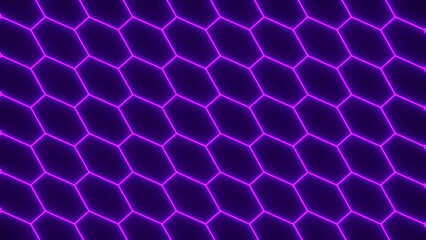 Fototapete - 3d seamless pattern. abstract background with futuristic grid alien hexagon wireframe neon glowing p