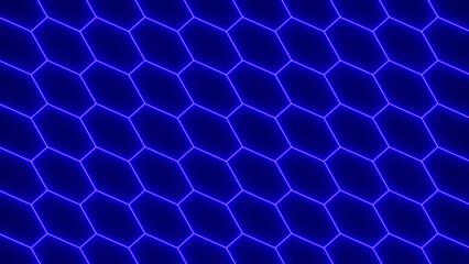 Fototapete - 3d cyber futuristic neon blue laser hexagon background. abstract retro way in space isolated black. 