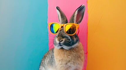 Wall Mural - Cool easter bunny, rabbit with colorful sunglasses, isolated on a colorful background