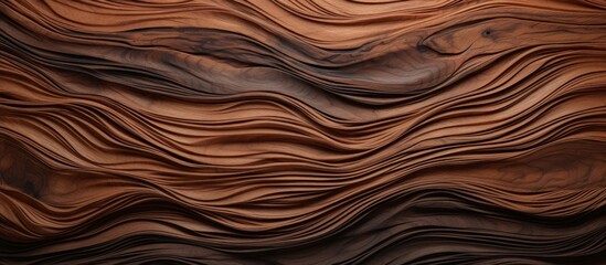 Sticker - Close up of hardwood surface with wave pattern resembling a peach landscape. The wood stain enhances the natural beauty of the intricate furrows