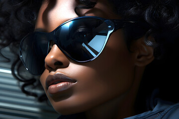 Wall Mural - portrait of a fashionable beautiful young African woman model in sunglasses. glamor and trendy modern fashion