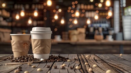 A street food cafe background serves as a mockup for coffee shop branding or identity presentations