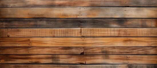 Wall Mural - A closeup of a brown hardwood wall made of rectangular wooden planks, showcasing a beautiful pattern created by the wood stain on the planks