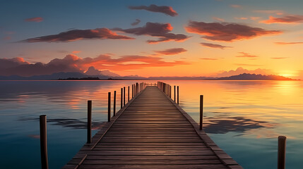  Wooden pier on the lake at dawn
