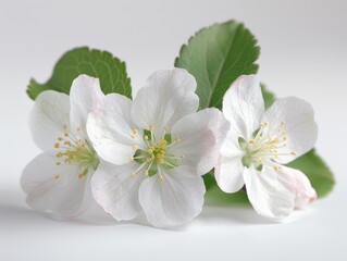 Sticker - A bunch of white flowers with green leaves, Spring close-up image of apple blossoms