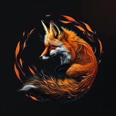 Poster - A painting of a red fox with orange feathers