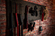 A set of BDSM equipment hanging on the wall. 