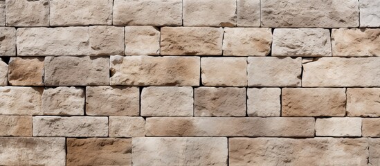 Poster - A closeup of a brown brick wall with a lot of rectangular beige bricks, showcasing the intricate pattern of this composite building material