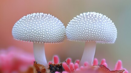 Wall Mural - Lion s mane mushroom on soft pastel background, creating a serene and delicate display