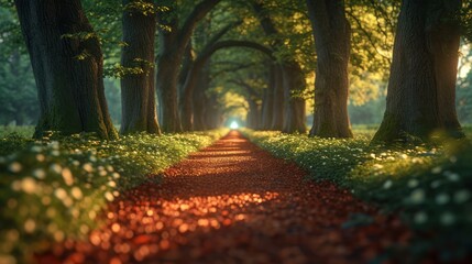 Wall Mural - Light and shadow Long tree path