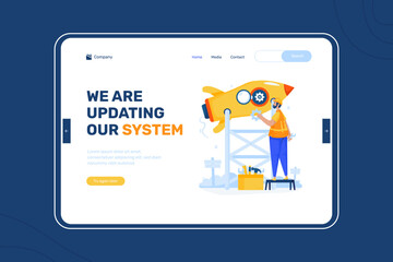 System engine upgrade notification illustration on landing page design