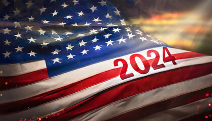 Vote 2024 patriotic banner graphic design with flag, illustration.